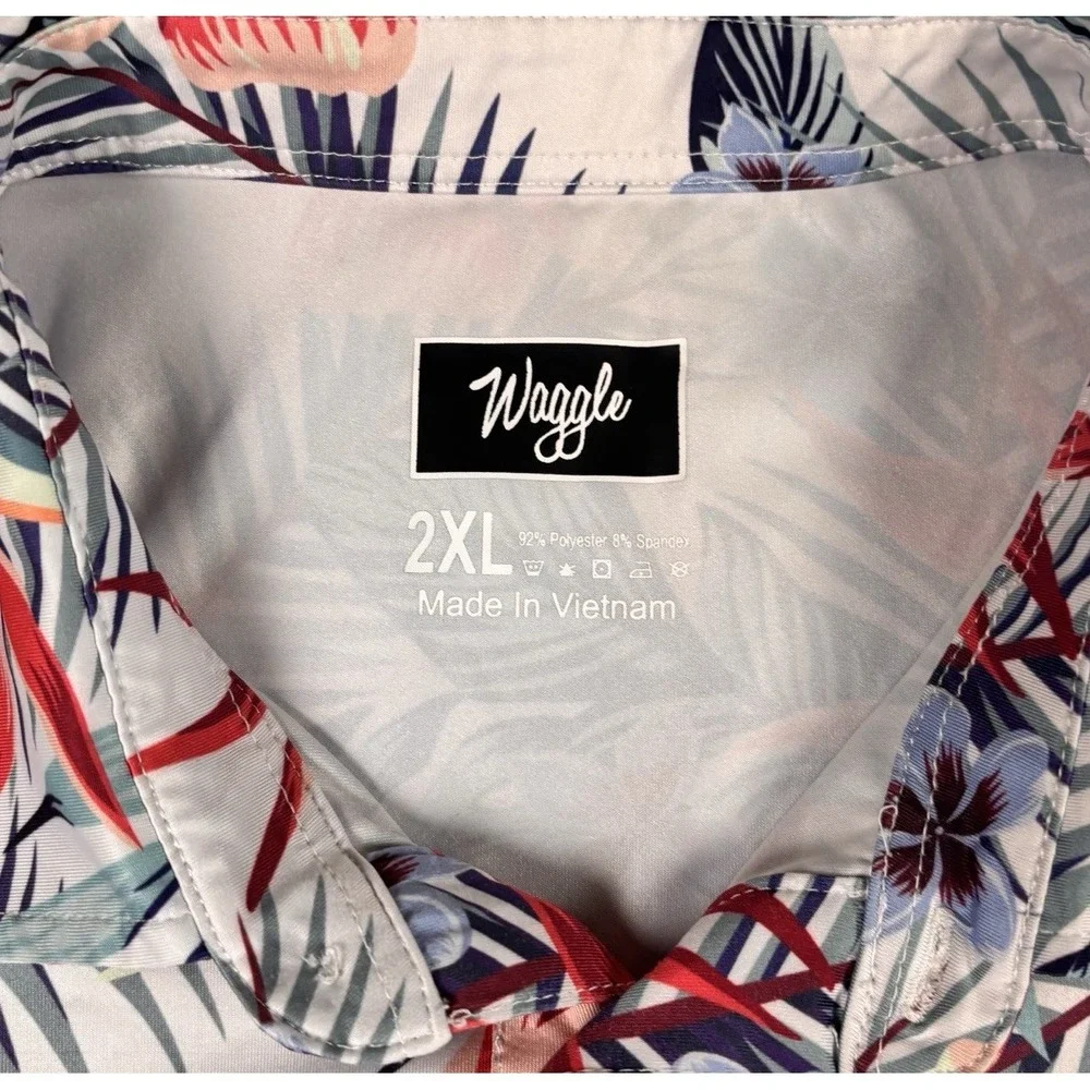 Waggle Performance Short Sleeve Golf Polo Shirt Men's 2XL Floral Tropical - Picture 5 of 5
